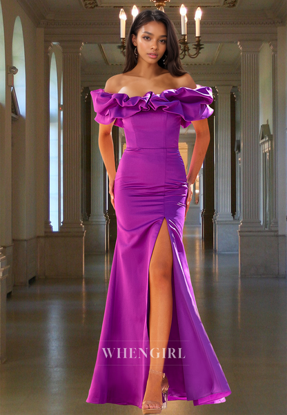 Tube Top Sleeveless Mermaid Satin Long Prom Formal Evening Dress with Side Slit