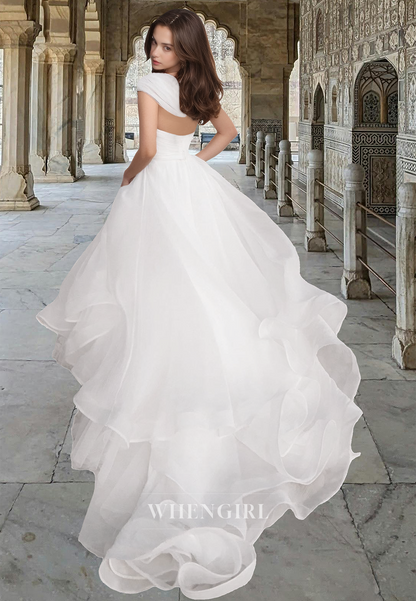 Simple One Shoulder A-Line Sleeveless Pleated Lace Boho Gown Long Beach Wedding Dress