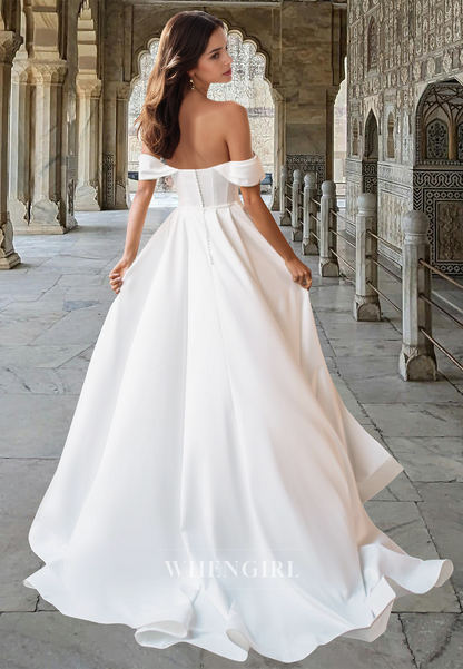 Charming Sweetheart Sheath Sleeveless Side Slit Pleated Satin Bridal Gowns with Overskirt