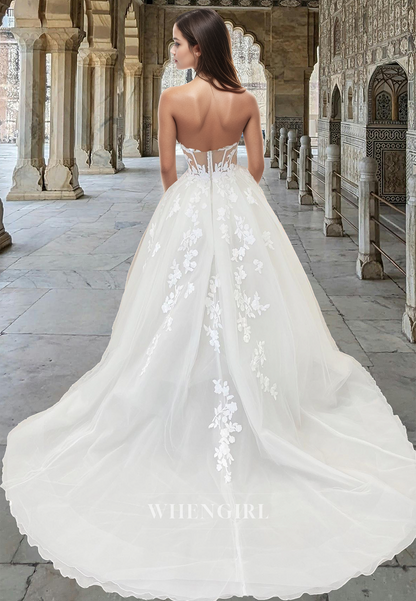 Bohemian Fully Appliques Sweetheart A-Line Lace Beach Wedding Dress with Train