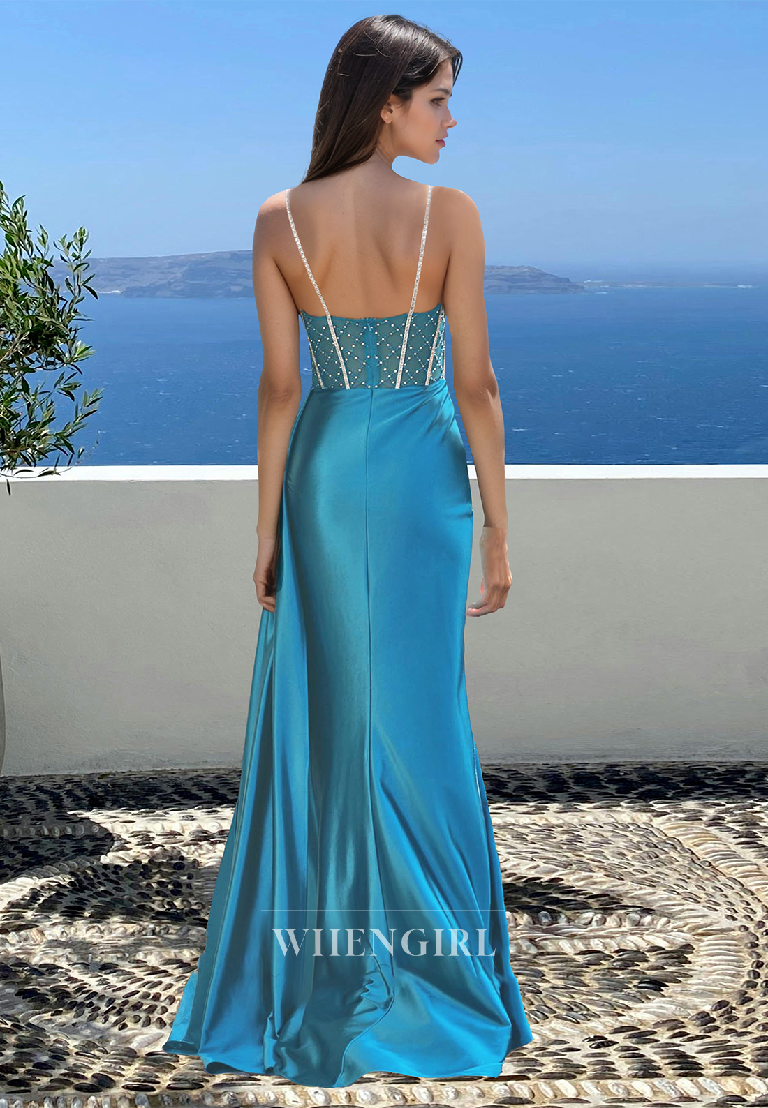 Beaded Sweetheart Empire Waist Sleeveless Pleated Satin Party Prom Dress with High Slit