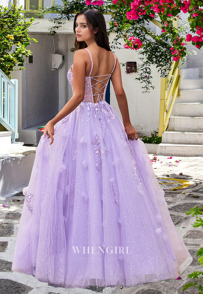 Classic Sweetheart Lace-Up Appliques A-Line High Slit Lace Prom Evening Dress