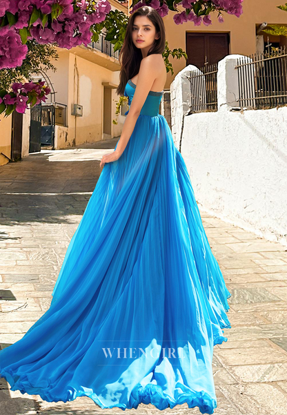 Graceful A-Line Sweetheart Sleeveless Beaded Chiffon Formal Prom Dress with Bows