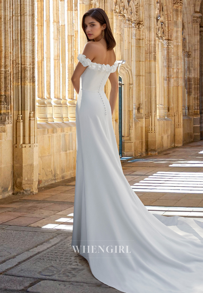 Romantic Tube Top Sleeveless Wedding Dress Side Slit Fitted Satin Bridal Gown with Floral