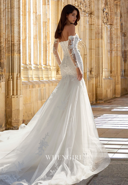Romantic Long Sleeves Sweetheart Lace Mermaid Wedding Dress Bridal Gowns with Appliques