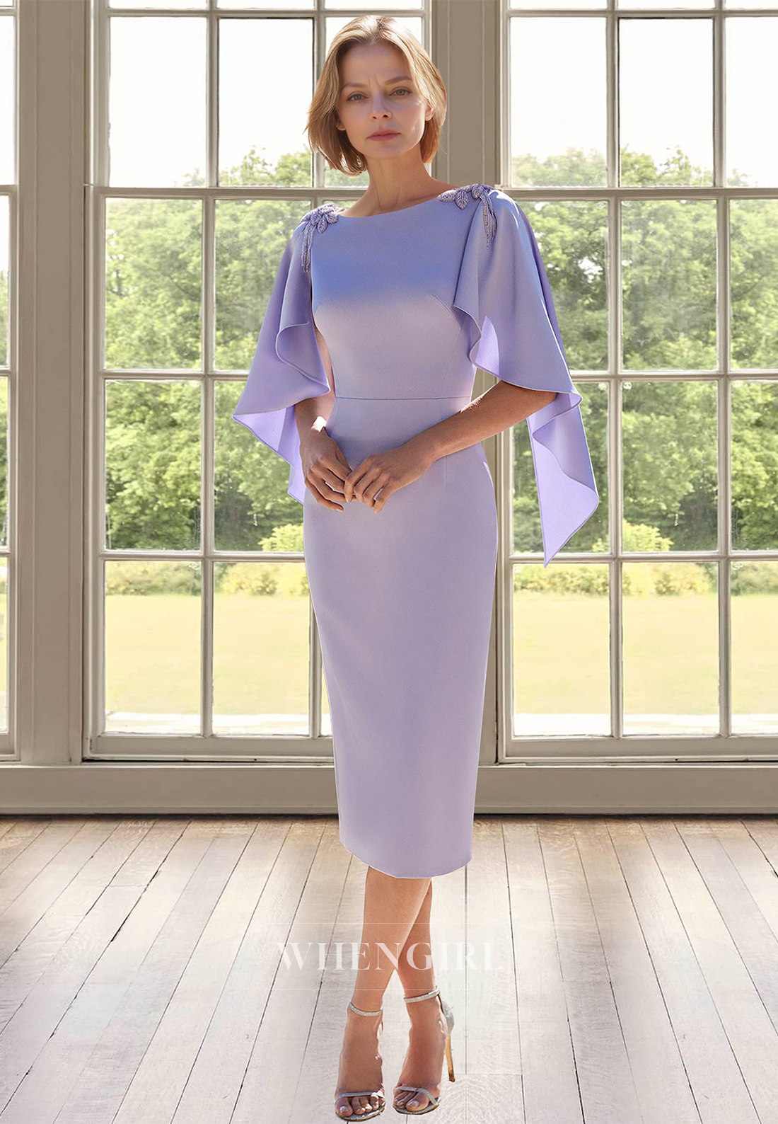 Elegant Scoop Neck Sheath Beaded Satin Mother of Groom Cocktail Dress with Appliques