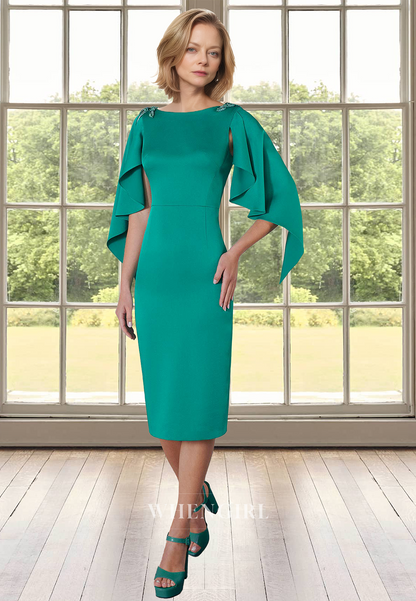 Elegant Scoop Neck Sheath Beaded Satin Mother of Groom Cocktail Dress with Appliques