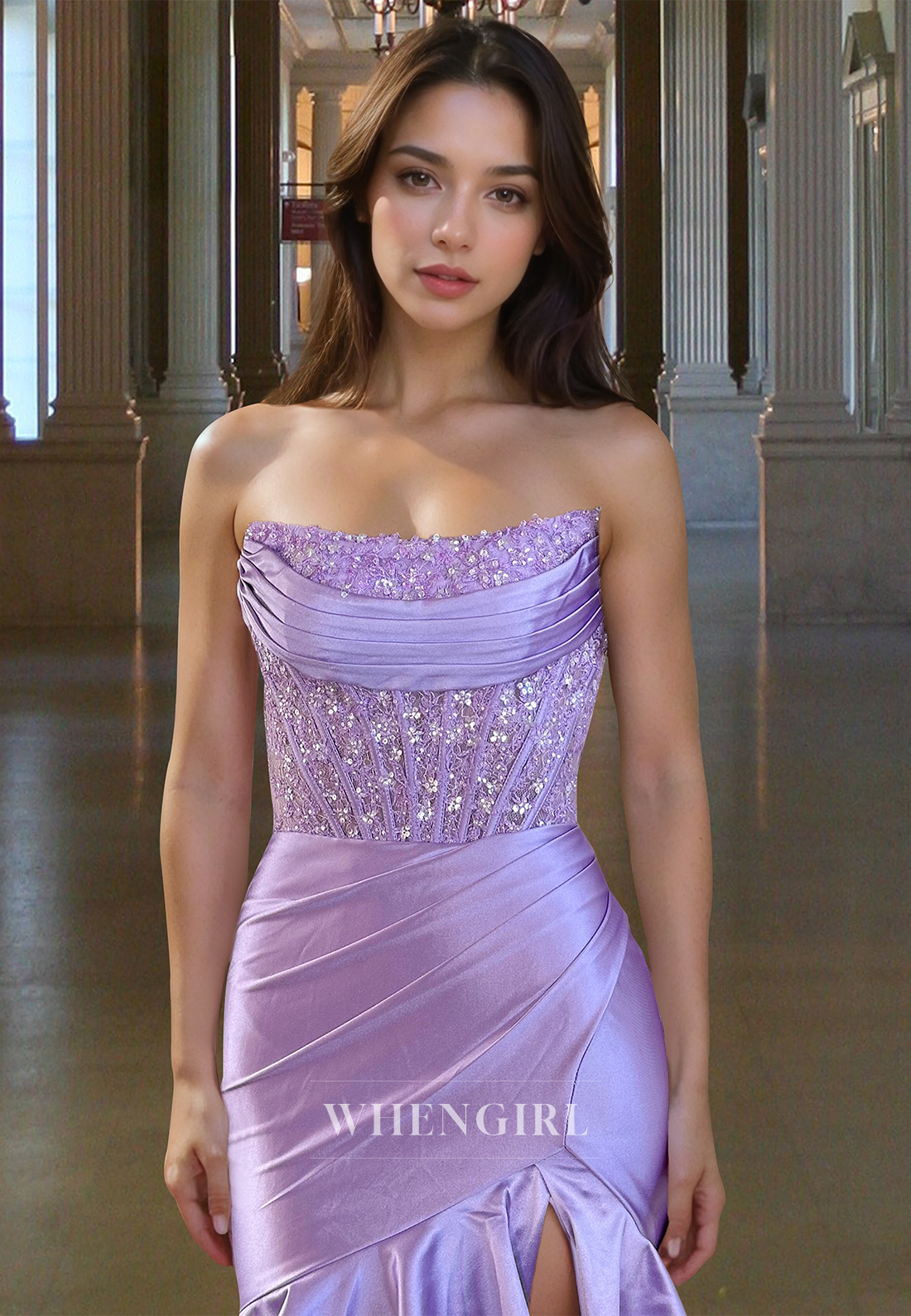 Elegant Tube Top Mermaid Prom Dress Sleeveless Side Slit Satin Party Gowns with Appliques