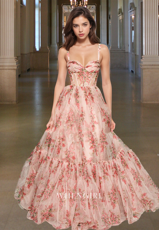 Vintage A-Line Sweetheart Straps Pleated Lace Long Evening Party Dress with Appliques