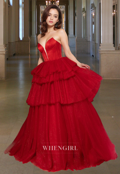 Glamorous A-Line Sweetheart Tiered Glitter Knit Evening Party Dress with Bows