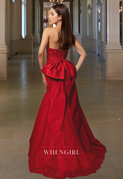 Glamorous Sweetheart Mermaid Bows Glitter Knit Evening Gowns with Appliques Party Gown