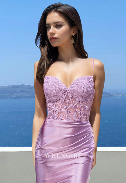 Cute Empire Waist Sweetheart Straps Pleats Satin Long Party Prom Dress with Slit