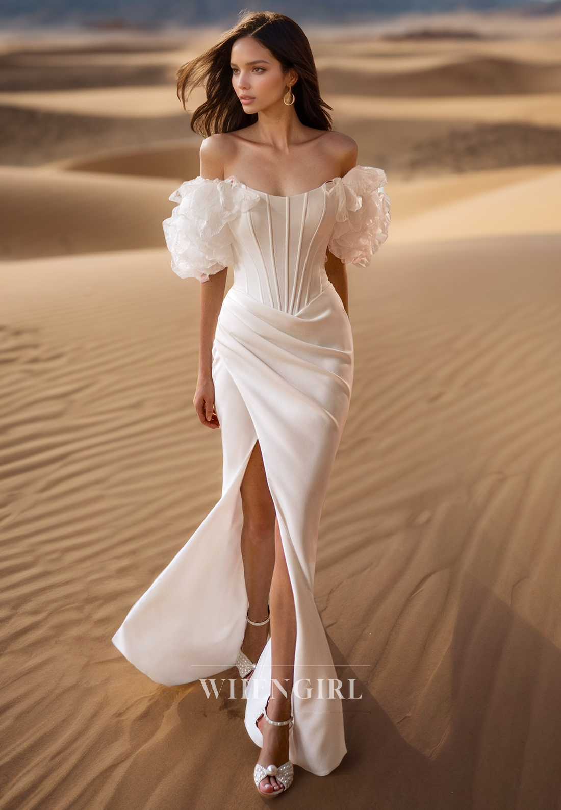 Sheath Strapless Side Slit Beach Wedding Dress with Train