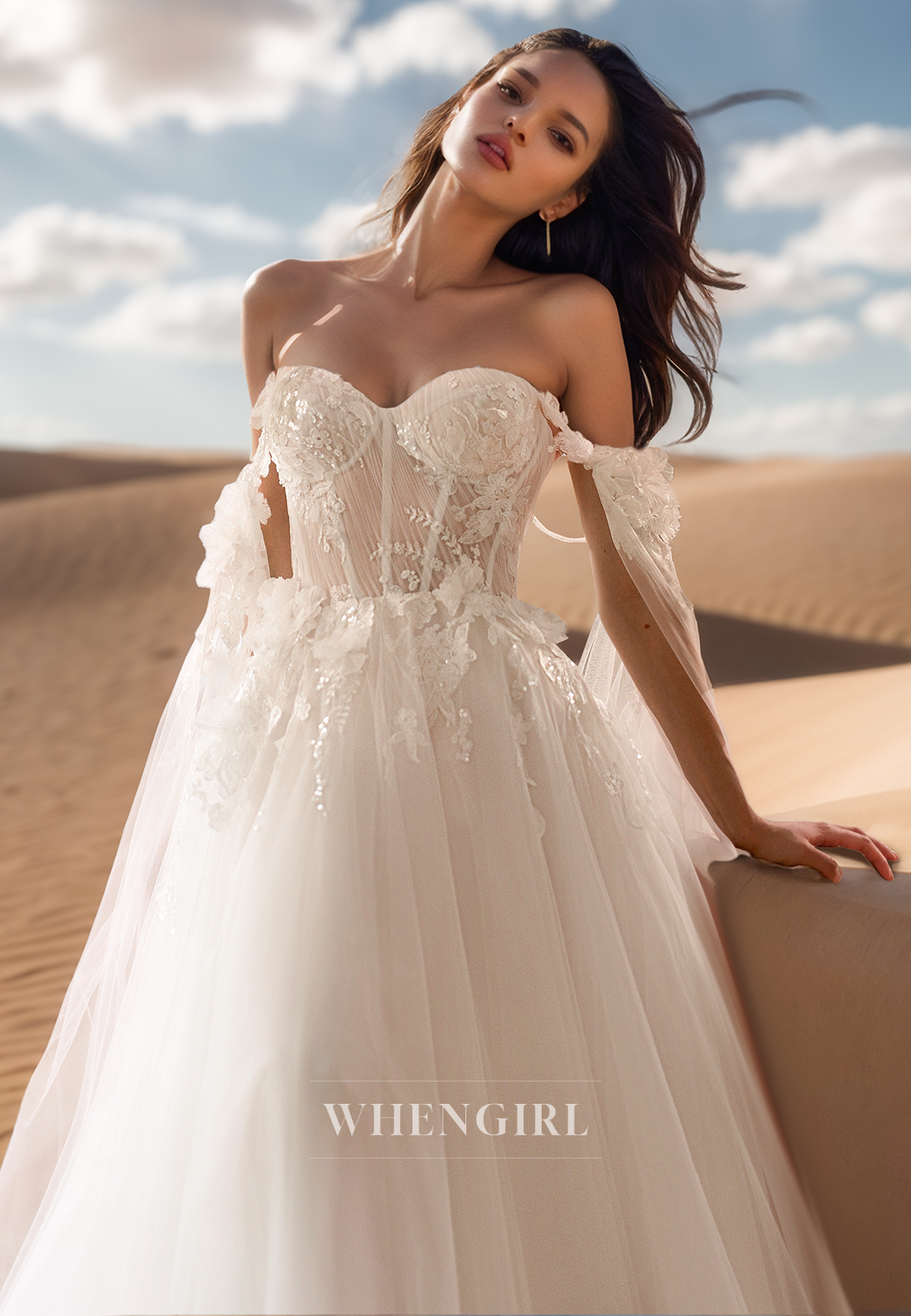 A Line Sweetheart Lace Appliques Dream Wedding Dress Lace-up Back