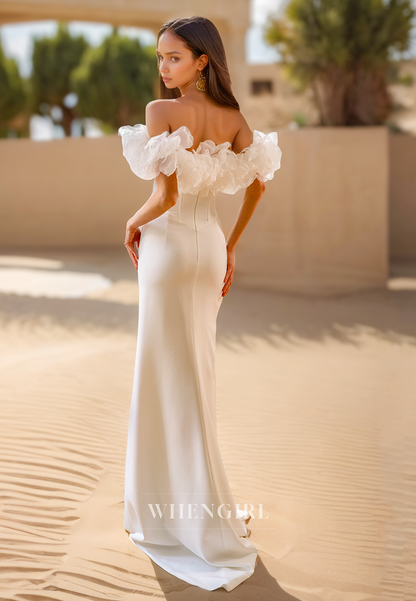 Sheath Strapless Side Slit Beach Wedding Dress with Train