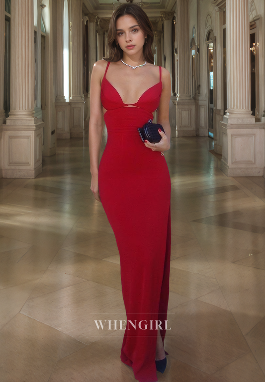 Sheath Strapless Straps Sleeveless Long Party Prom Dress with Slit