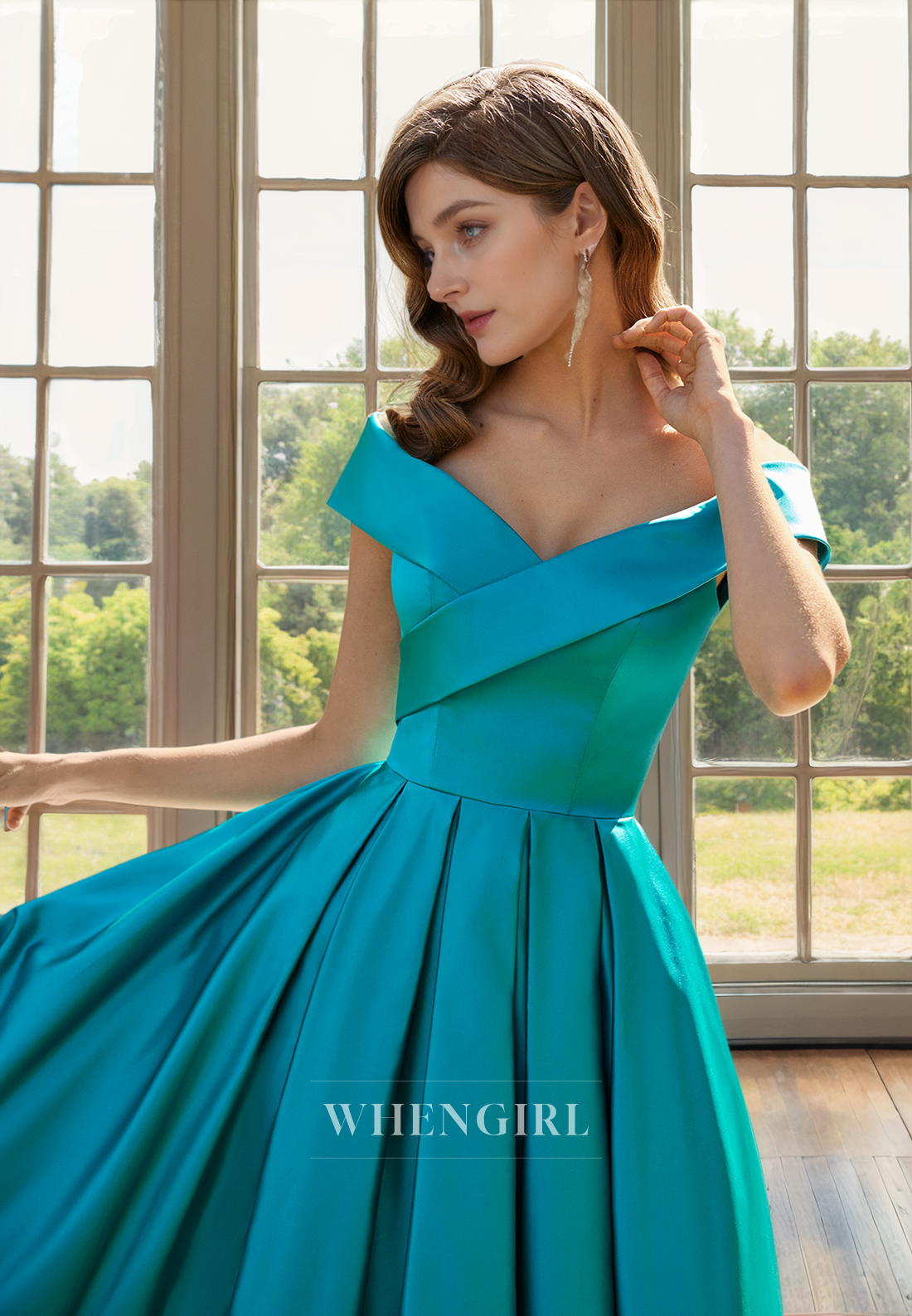 A-Line Off Shoulder Sleeveless Pleated Mother of Bride Dress with Slit