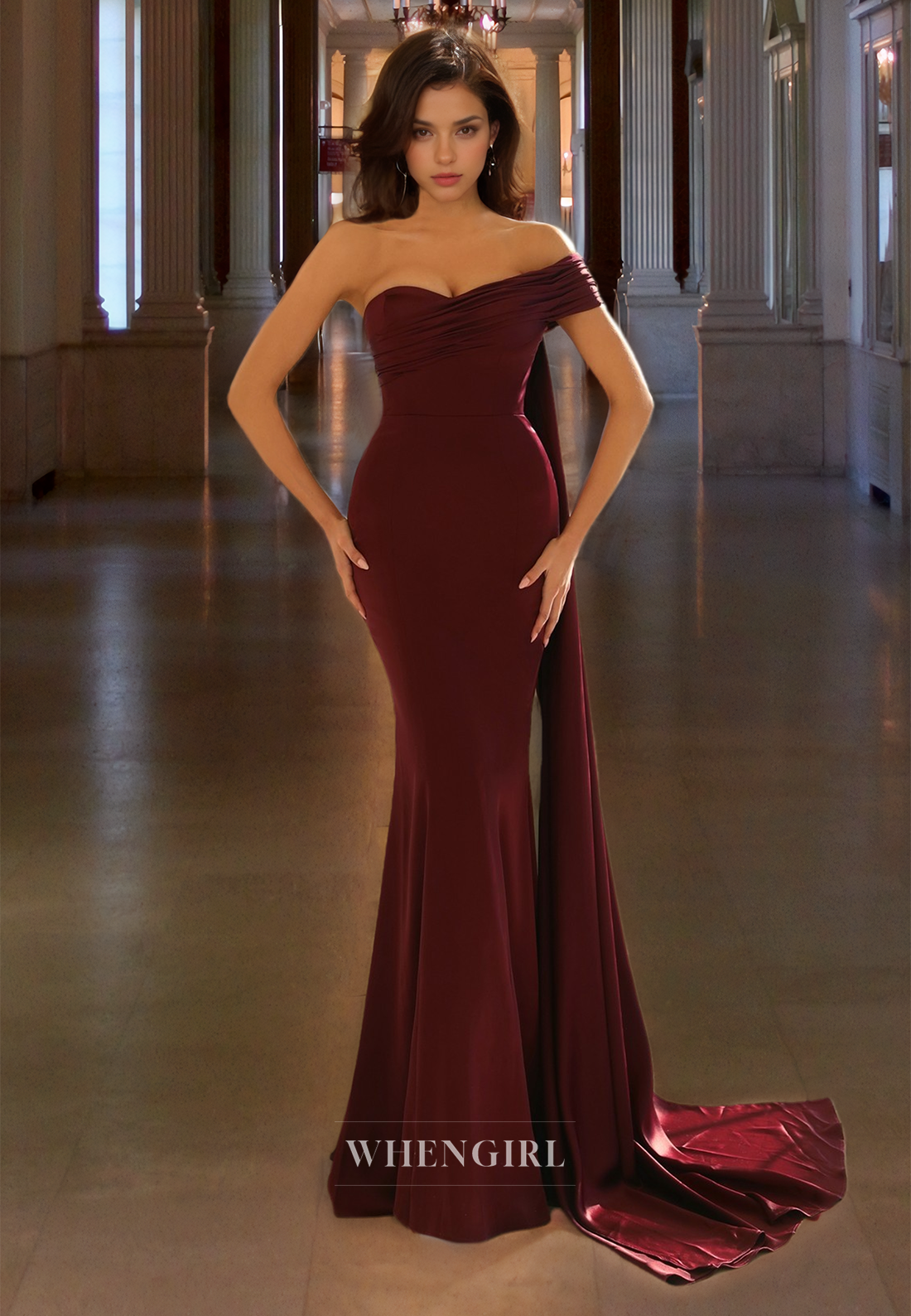 one shoulder sweetheart dress One-Shoulder Long Sweetheart Prom Dress with Side Sash Smoky Blue / 6
