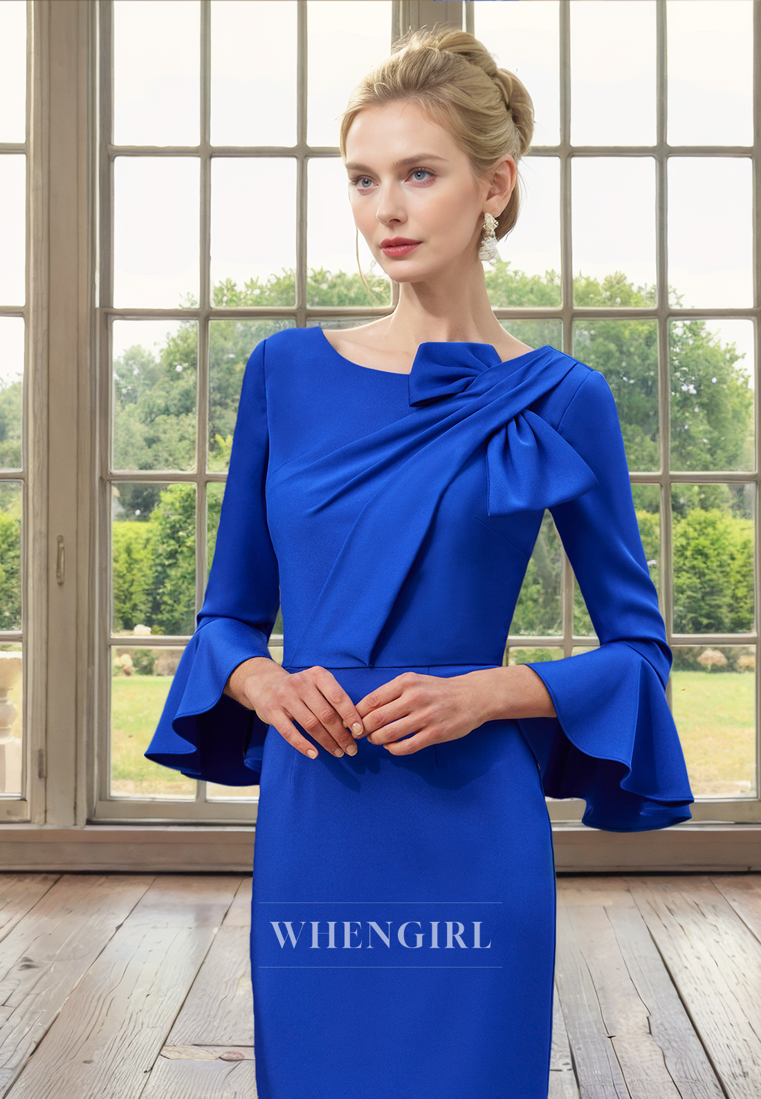 Sheath Scoop 34 Length Sleeves Pleated Ruffles Back Zipper Mother of Bride Dress