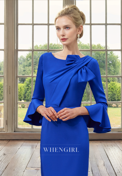 Sheath Scoop 34 Length Sleeves Pleated Ruffles Back Zipper Mother of Bride Dress
