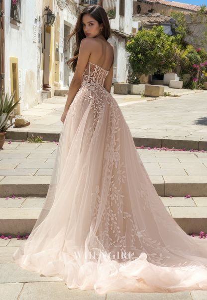 A-Line Strapless Sleeveless Back Zipper Appliques Boho Wedding Dress