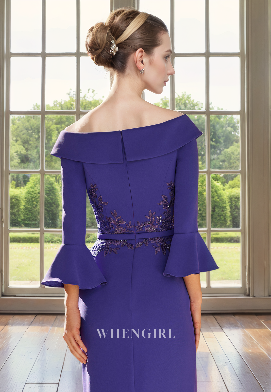 Sheath Off Shoulder 34 Length Sleeves Pleated Sequine Tea Length Mother of Bride Dress
