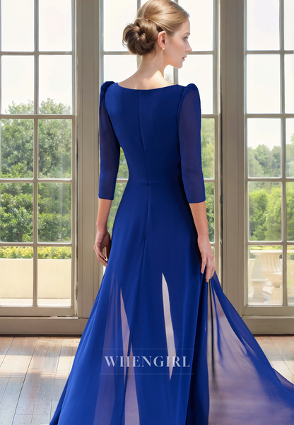 Jumpsuit V Neck 34 Length Sleeves Pleated Appliques Back Zipper Mother of Bride Dress