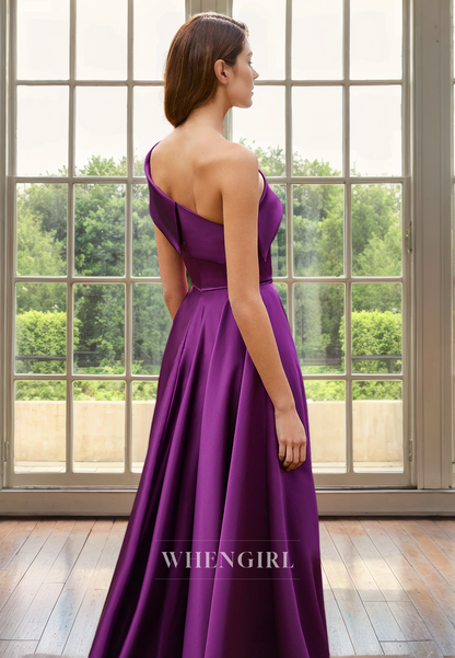 A-Line One Shoulder Sleeveless Pleated Back Zipper Mother of Bride Dress