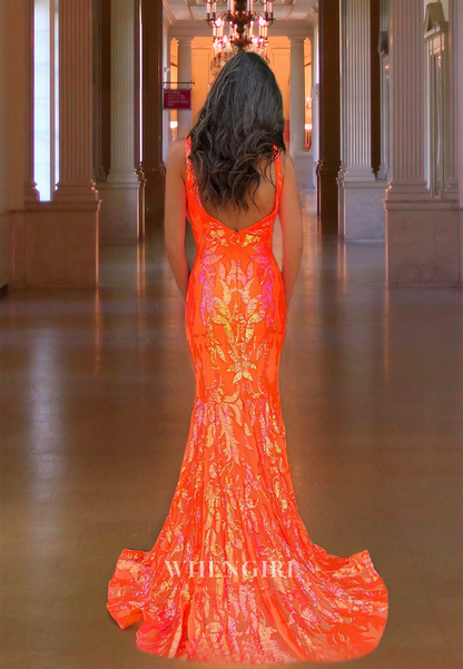 Memaid Strapless Straps Sleeveless Glitter Long Prom Dress with Train