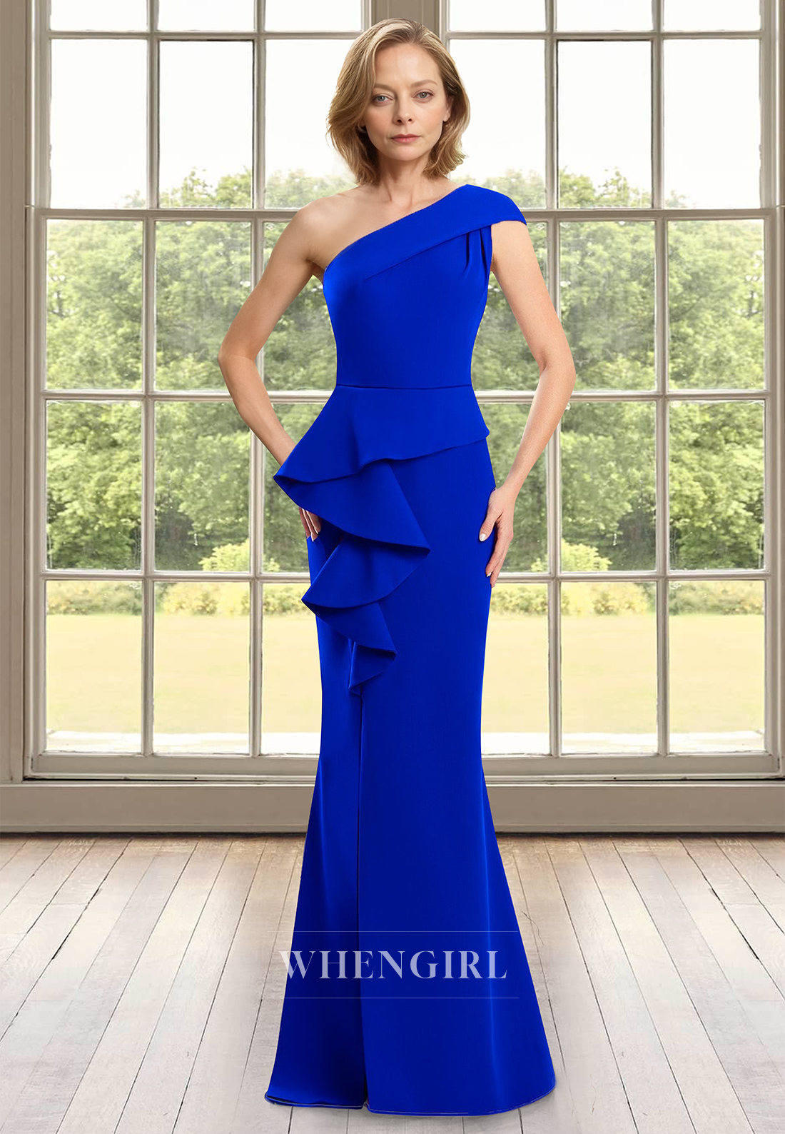 Elegant One Shoulder Mermaid Cocktail Gowns Sleeveless Pleats Satin Mother of the Bride Dress