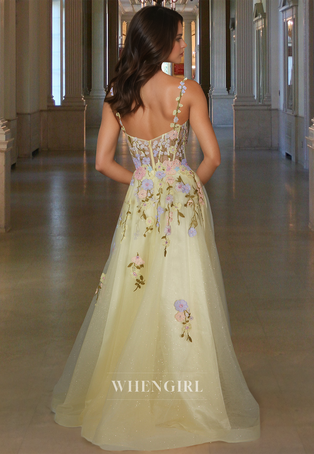 Striking Spaghetti Straps A-Line Flower Appliques Glitter Lace Party Dress with Beaded
