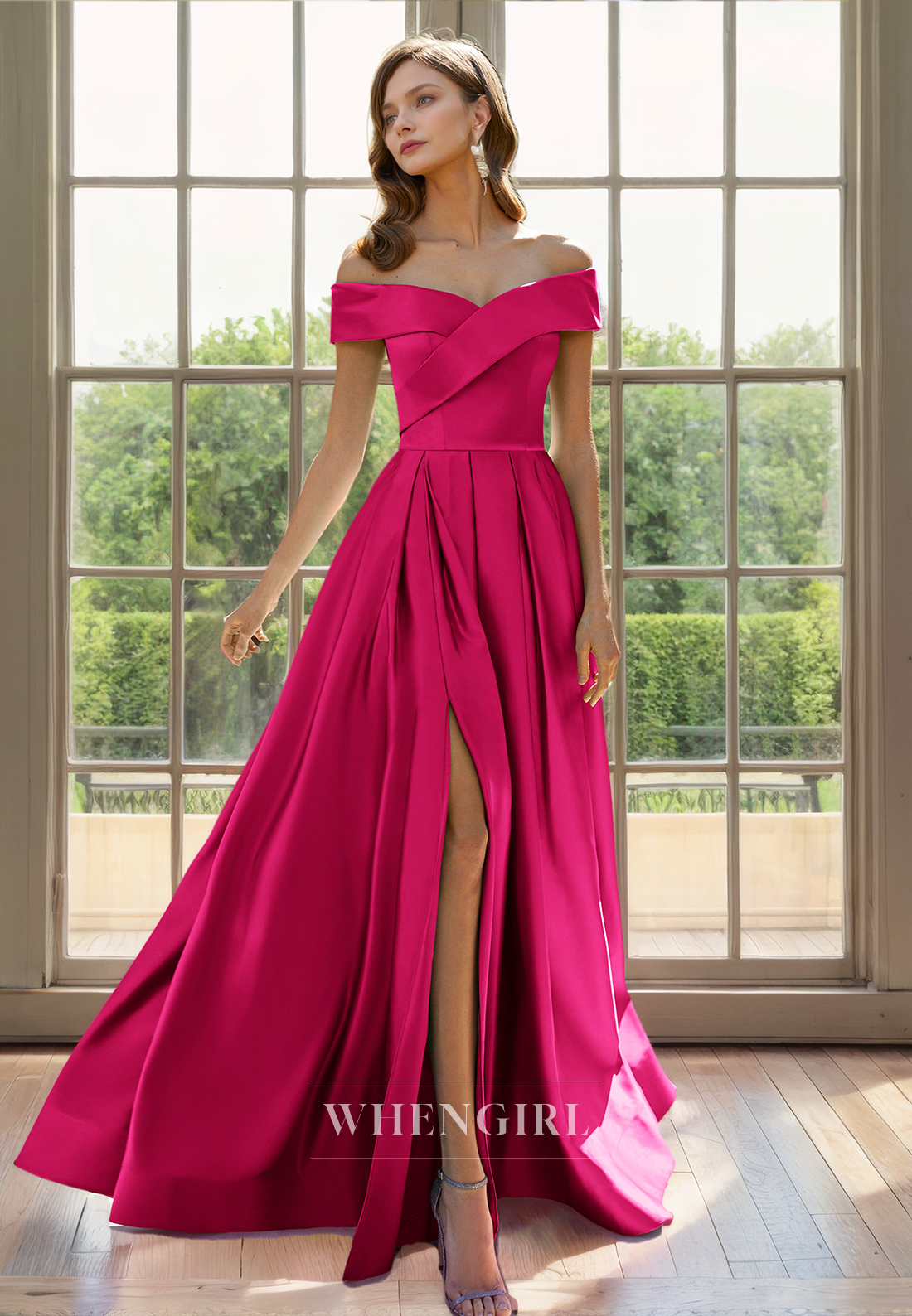 A-Line Off Shoulder Sleeveless Pleated Mother of Bride Dress with Slit