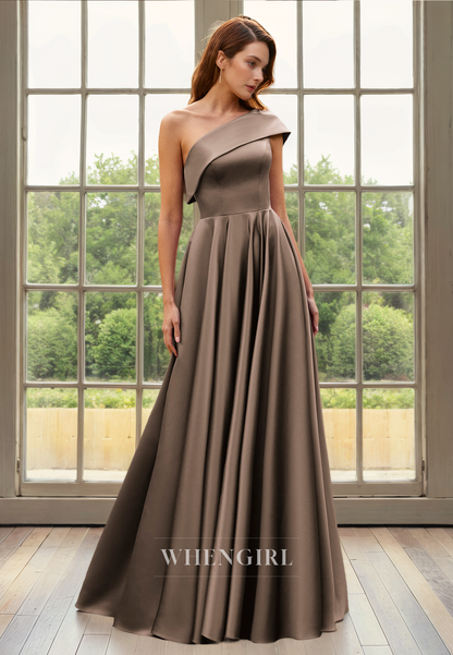 A-Line One Shoulder Sleeveless Pleated Back Zipper Mother of Bride Dress