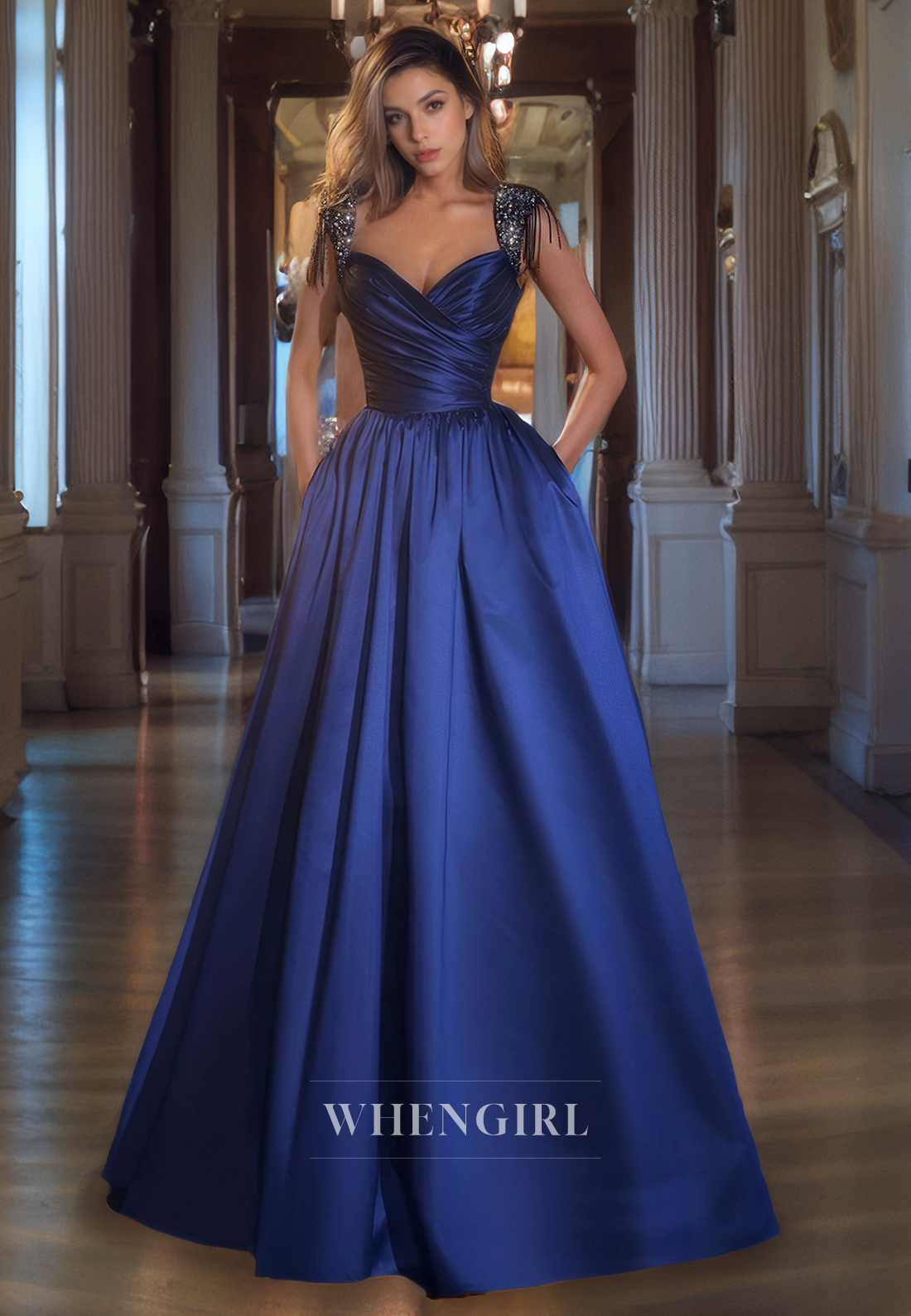 A-Line Strapless Sleeveless Straps Pleated Beaded Long Prom Dress