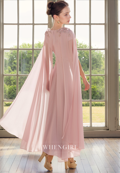 Elegant A-Line V Neck Appliques Back Zipper Tea Length Mother of Bride Dress