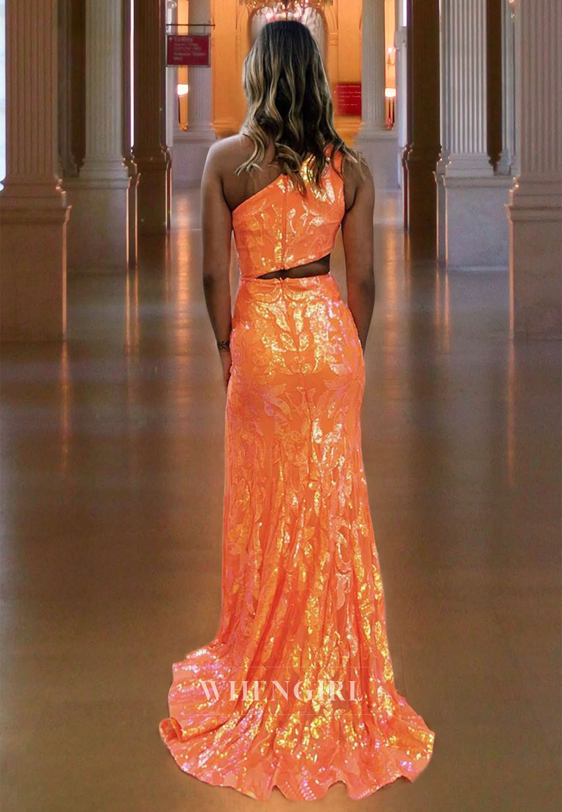 Sheath One Shoulder Sleeveless Back Zipper Long Prom Dress with High Side and Train