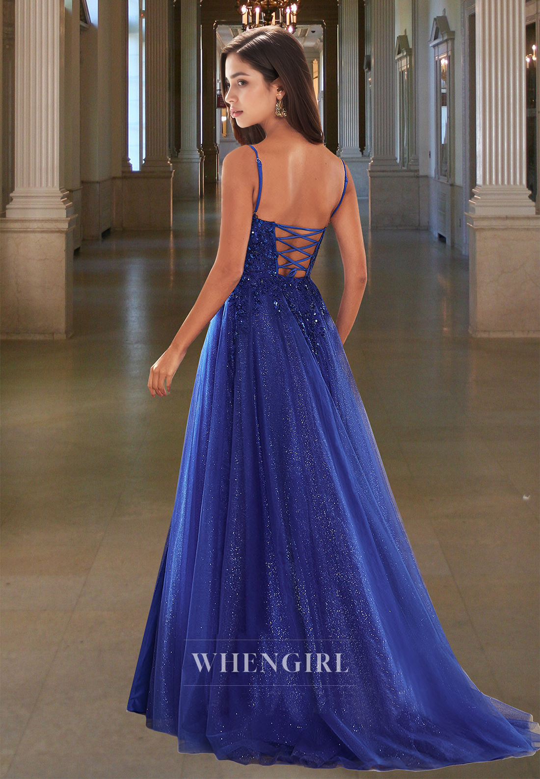 Stunning A-Line Sweetheart Straps Glitter Knit Side Slit Pleats Prom Dress with Appliques Evening Gowns