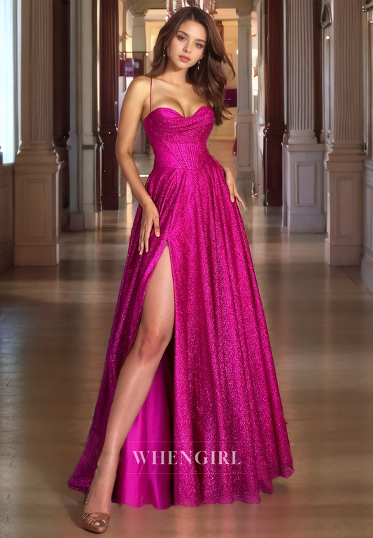 Sheath Strapless Sleeveless Beaded Long Prom Dress with High Side Slit and Train