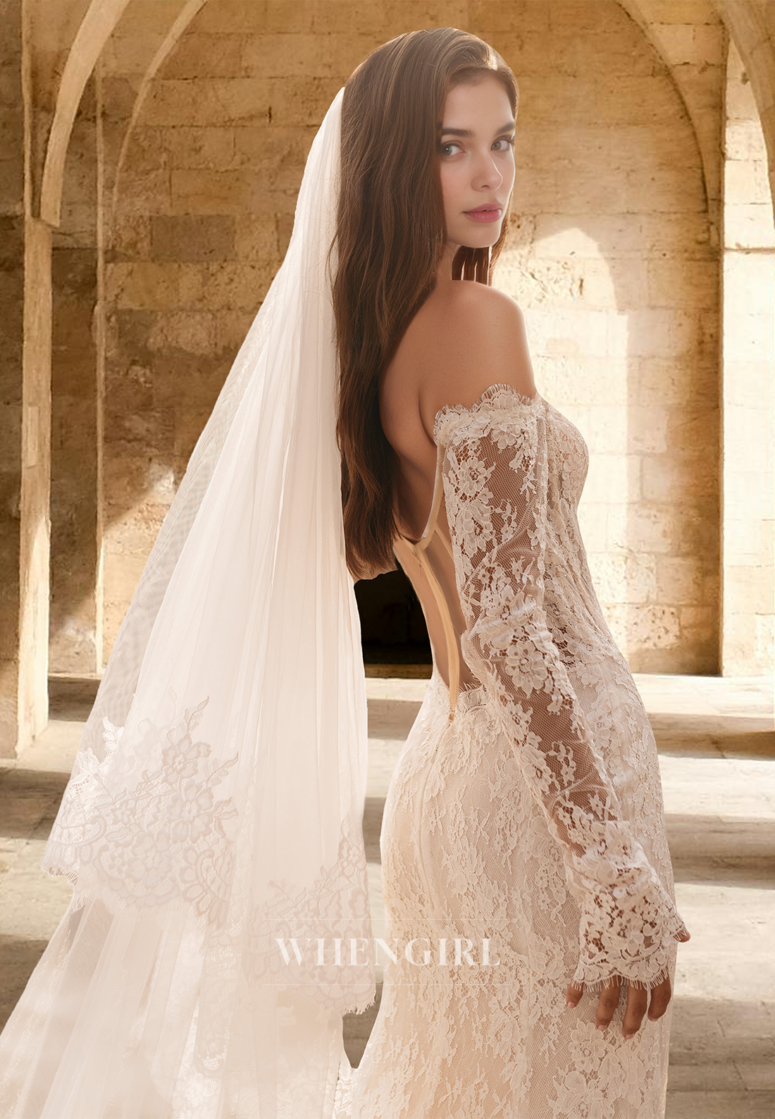 Glamorous Long Sleeves Sweetheart Mermaid Lace Beach Wedding Bridal Gowns with Appliques