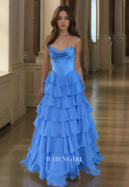 Sweetheart A-Line Sleeveless Brush Train  Stripe Ruched Lace Prom Dress with Appliques Formal Gowns