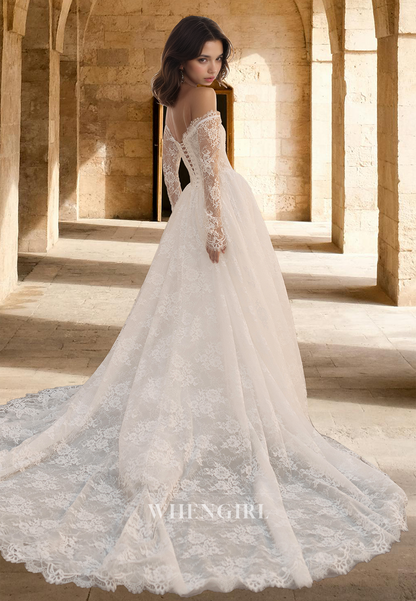 Romantic Tube Top A-Line Long Sleeves Lace Beach Wedding Dress Boho Gown with Appliques