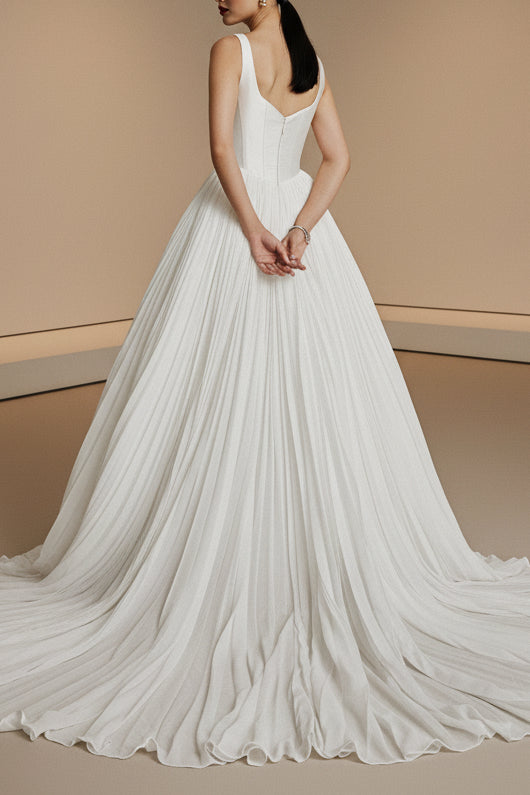 Square Neck Sleeveless A-Line Court Train Wedding Dress