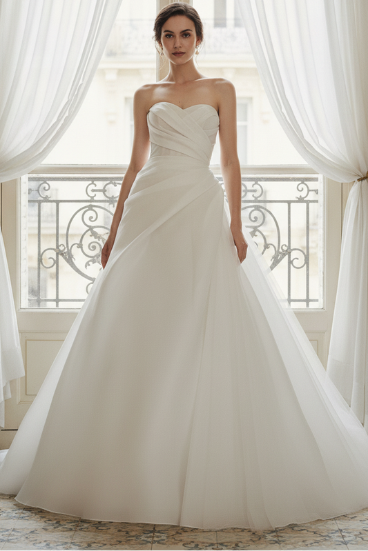A-Line Ruched A-Line Back Zipper Wedding Dress
