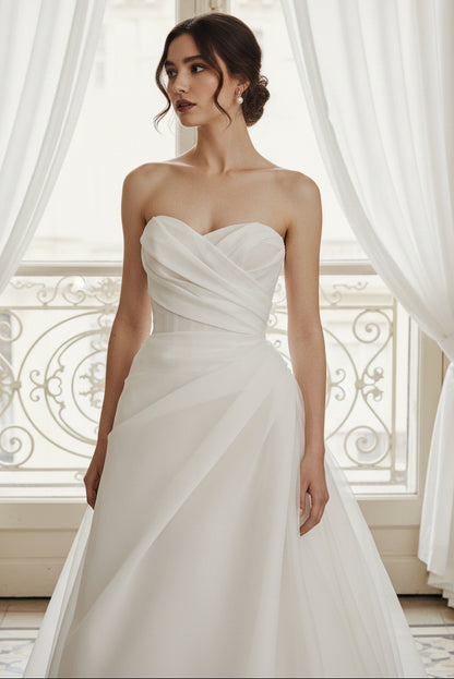 A-Line Ruched A-Line Back Zipper Wedding Dress