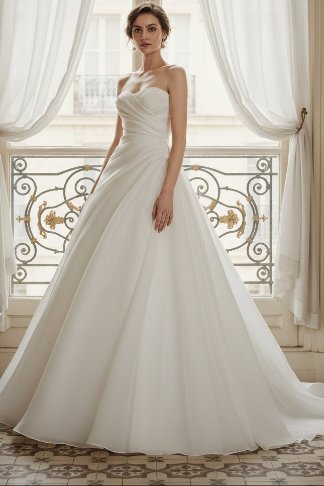 A-Line Ruched A-Line Back Zipper Wedding Dress