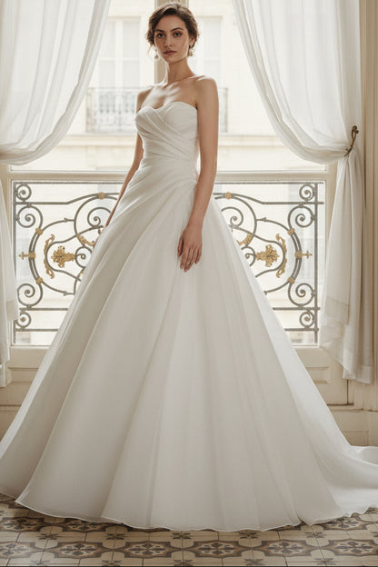 A-Line Ruched A-Line Back Zipper Wedding Dress