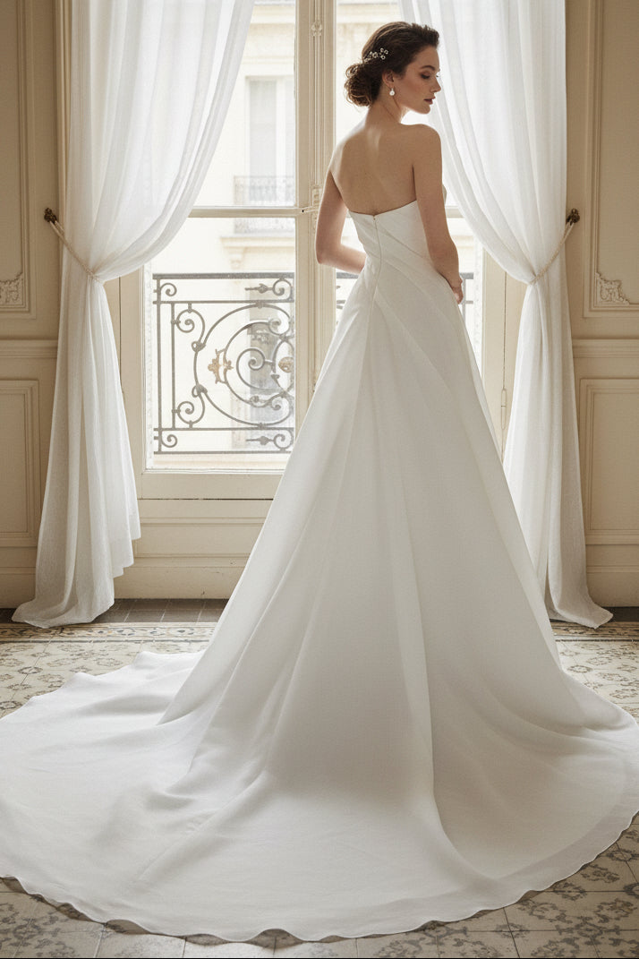 A-Line Ruched A-Line Back Zipper Wedding Dress
