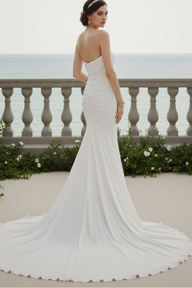 Chiffon Tube Top Pleated Trumpet Beach Wedding Dress