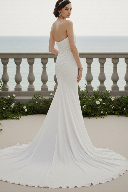 Chiffon Tube Top Pleated Trumpet Beach Wedding Dress