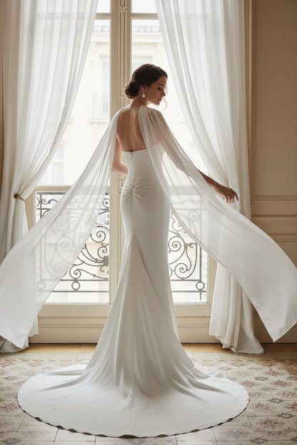 Sheath Simple Tube Top Beach Wedding Dress with Scarf